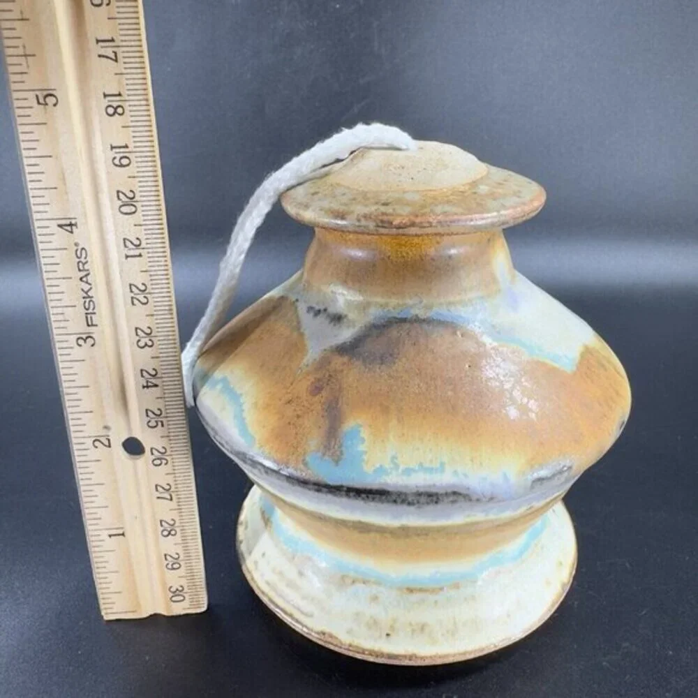 Vintage Hand Made Studio Pottery Oil Lamp Stoneware New Artist‎ Signed Pottery
